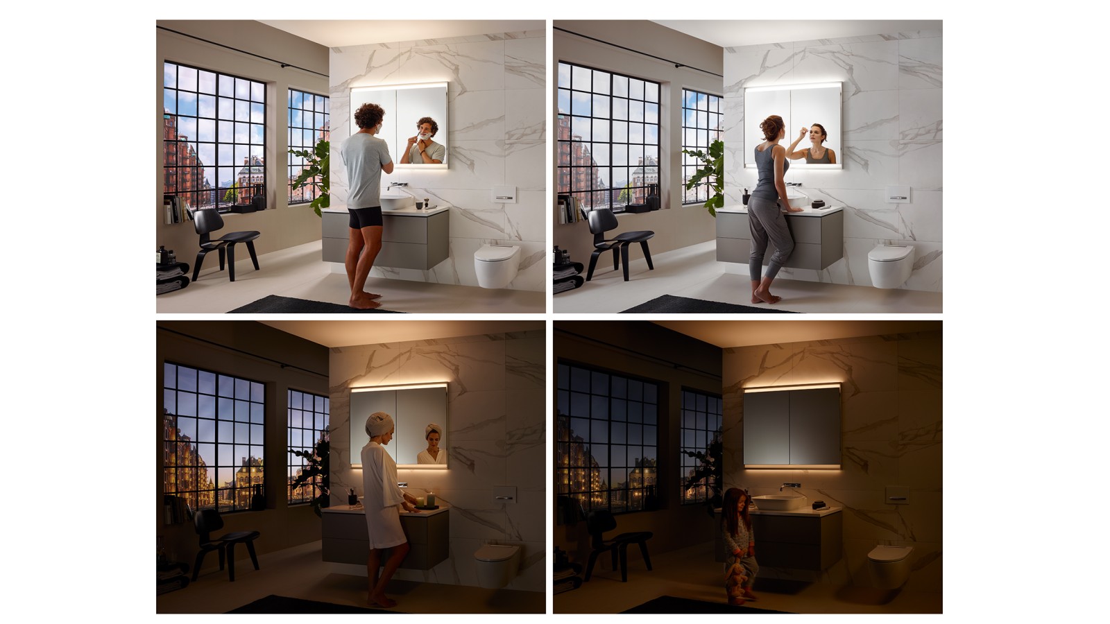 Different lighting moods in the bathroom with the Geberit ComfortLight lighting concept (© Geberit) Different lighting moods in the bathroom with the Geberit ComfortLight lighting concept (© Geberit)